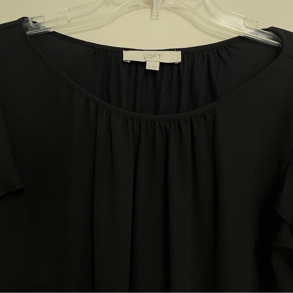 LOFT Black Ruffle Sleeve Blouse~ Size‎ Small  Evening out  or Elegant Casual